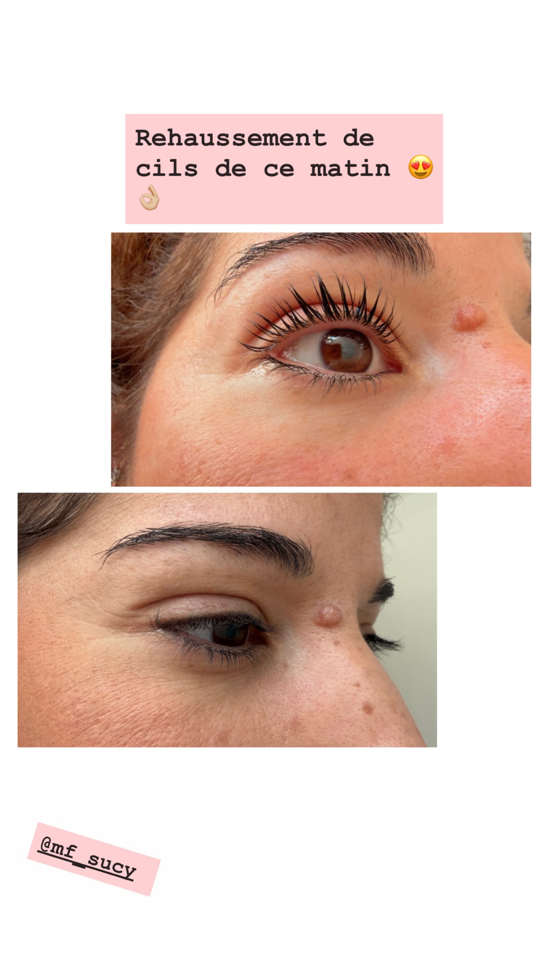 Rehaussement de cils réalisé à l'institut